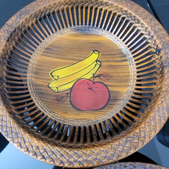 Rare MCM Apco Japan Melamine Lacquered Lattice Open Fruit Bowls Signed Set of 4 - Picture 4 of 11